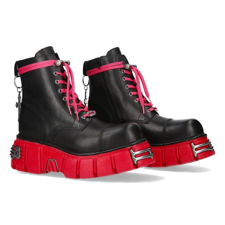 New Rock M-MILI083CCTCR-C6 Black Leather Red Sole Platform Ankle Boots