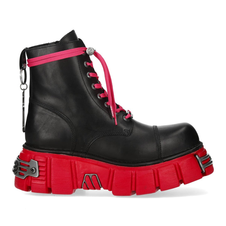 New Rock M-MILI083CCTCR-C6 Black Leather Red Sole Platform Ankle Boots
