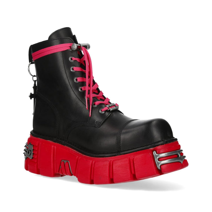 New Rock M-MILI083CCTCR-C6 Black Leather Red Sole Platform Ankle Boots
