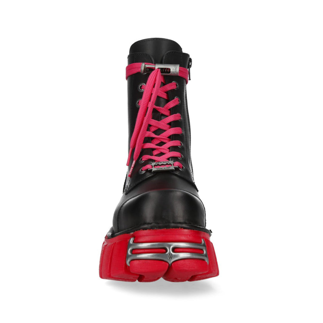 New Rock M-MILI083CCTCR-C6 Black Leather Red Sole Platform Ankle Boots