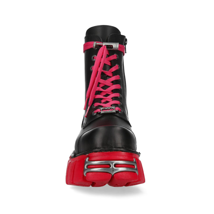New Rock M-MILI083CCTCR-C6 Black Leather Red Sole Platform Ankle Boots