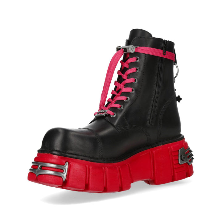 New Rock M-MILI083CCTCR-C6 Black Leather Red Sole Platform Ankle Boots
