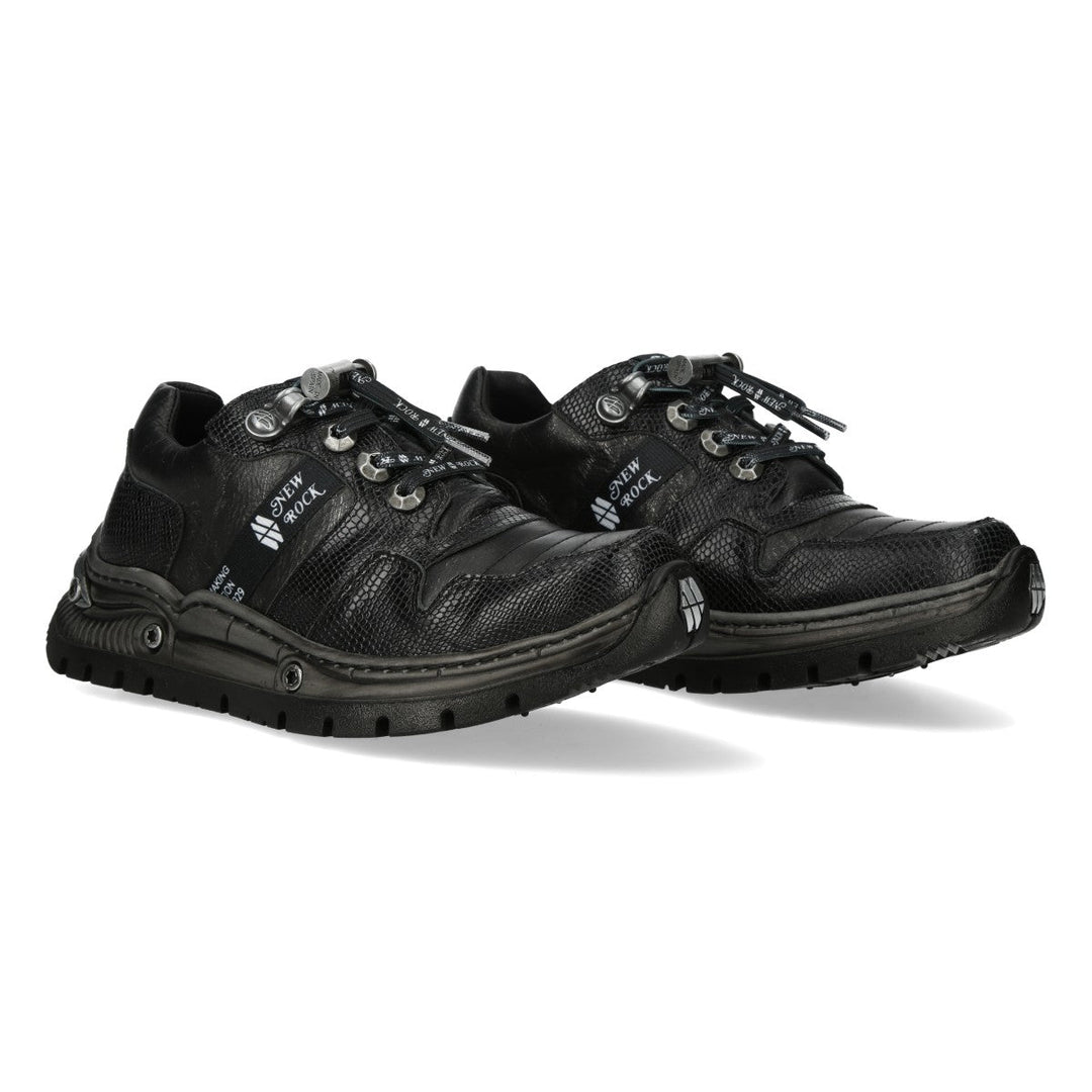 New Rock M-POWER001-C16 Black Textured Leather Hybrid Sneakers
