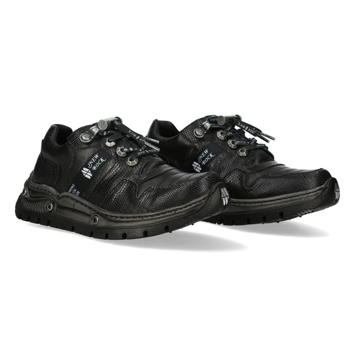 New Rock M-POWER001-C16 Black Textured Leather Hybrid Sneakers