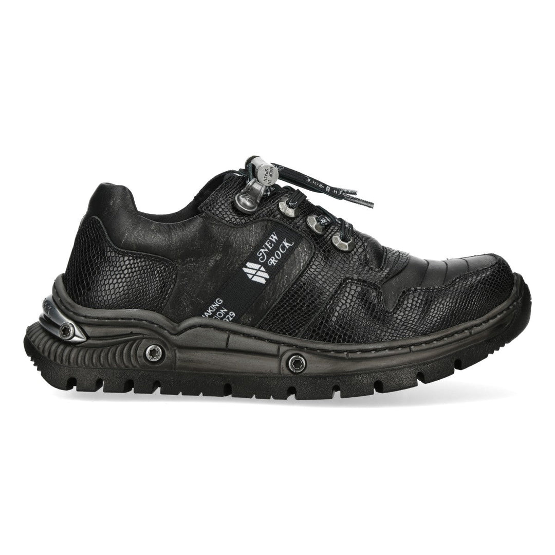 New Rock M-POWER001-C16 Black Textured Leather Hybrid Sneakers