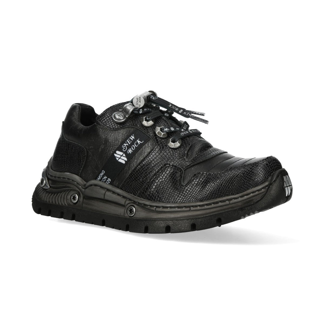 New Rock M-POWER001-C16 Black Textured Leather Hybrid Sneakers
