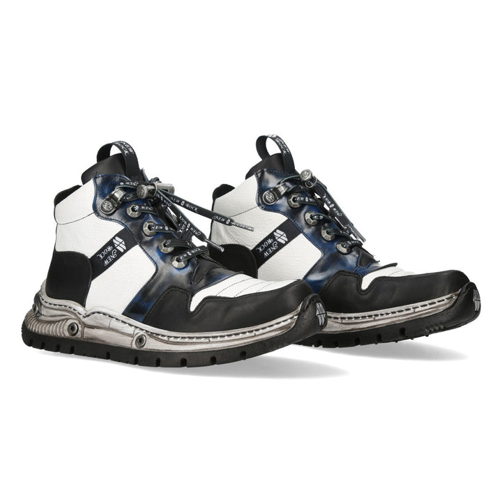 New Rock M-POWER007-C7 White Blue Black Colourblock Leather Sneaker Boots