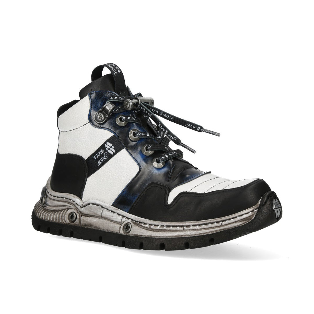 New Rock M-POWER007-C7 White Blue Black Colourblock Leather Sneaker Boots