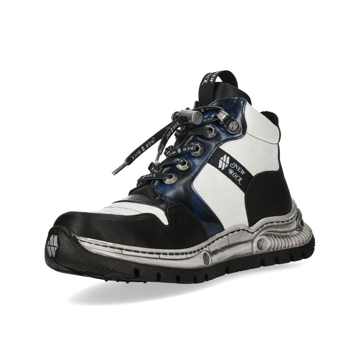 New Rock M-POWER007-C7 White Blue Black Colourblock Leather Sneaker Boots