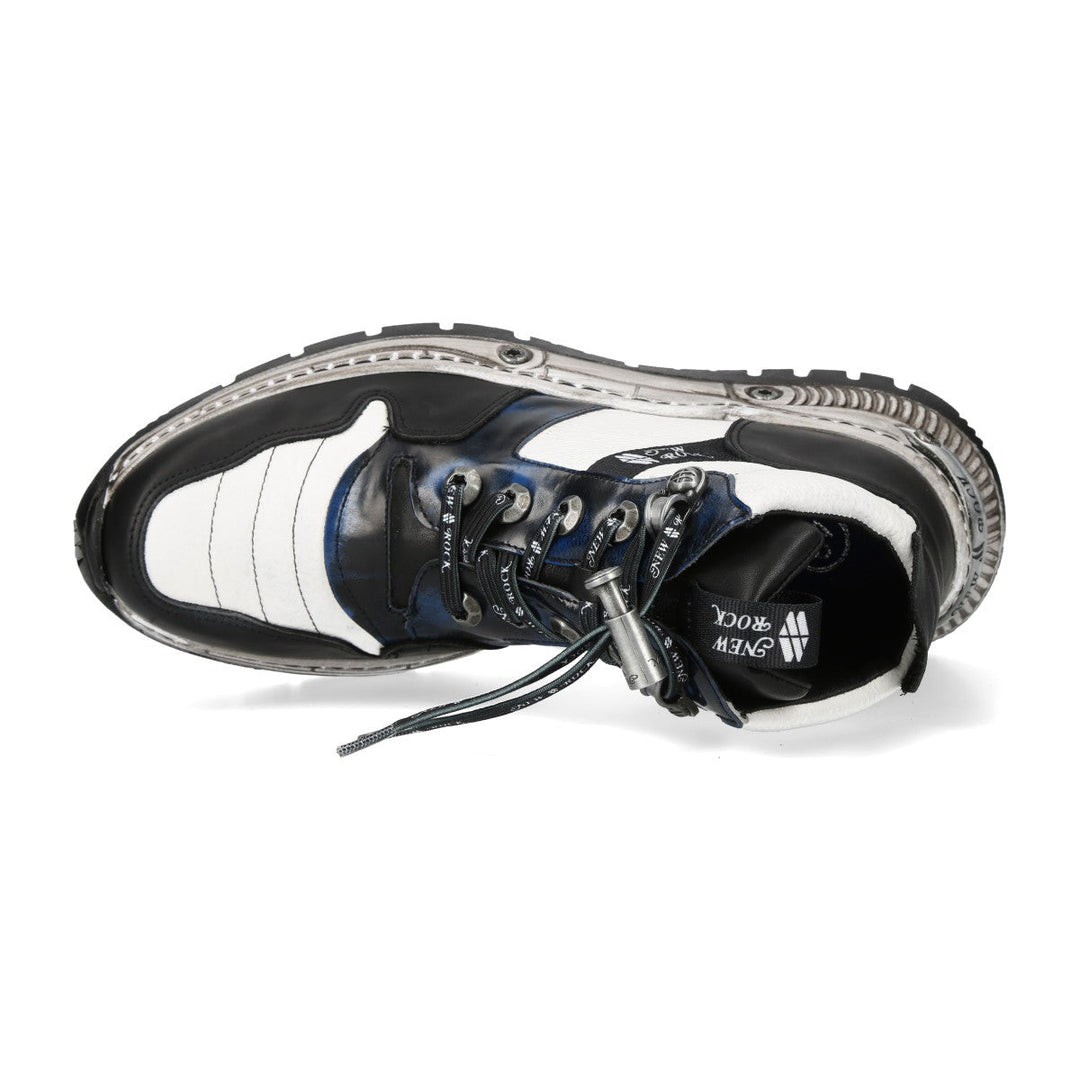 New Rock M-POWER007-C7 White Blue Black Colourblock Leather Sneaker Boots