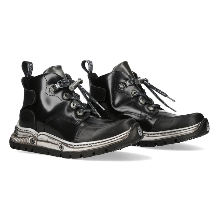 New Rock M-POWER008-C9 Black Glossy Leather Sneaker Boots