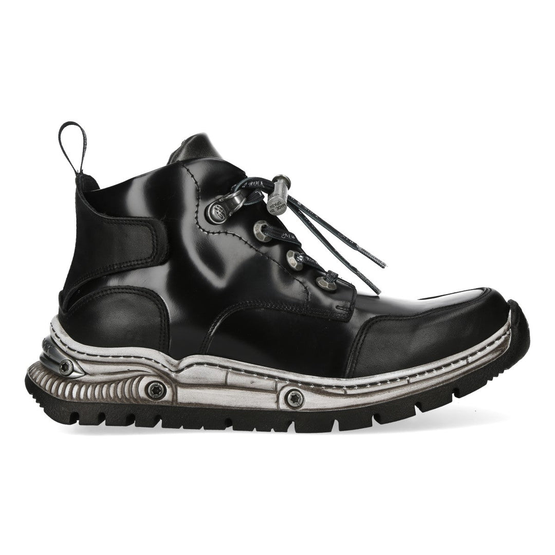 New Rock M-POWER008-C9 Black Glossy Leather Sneaker Boots