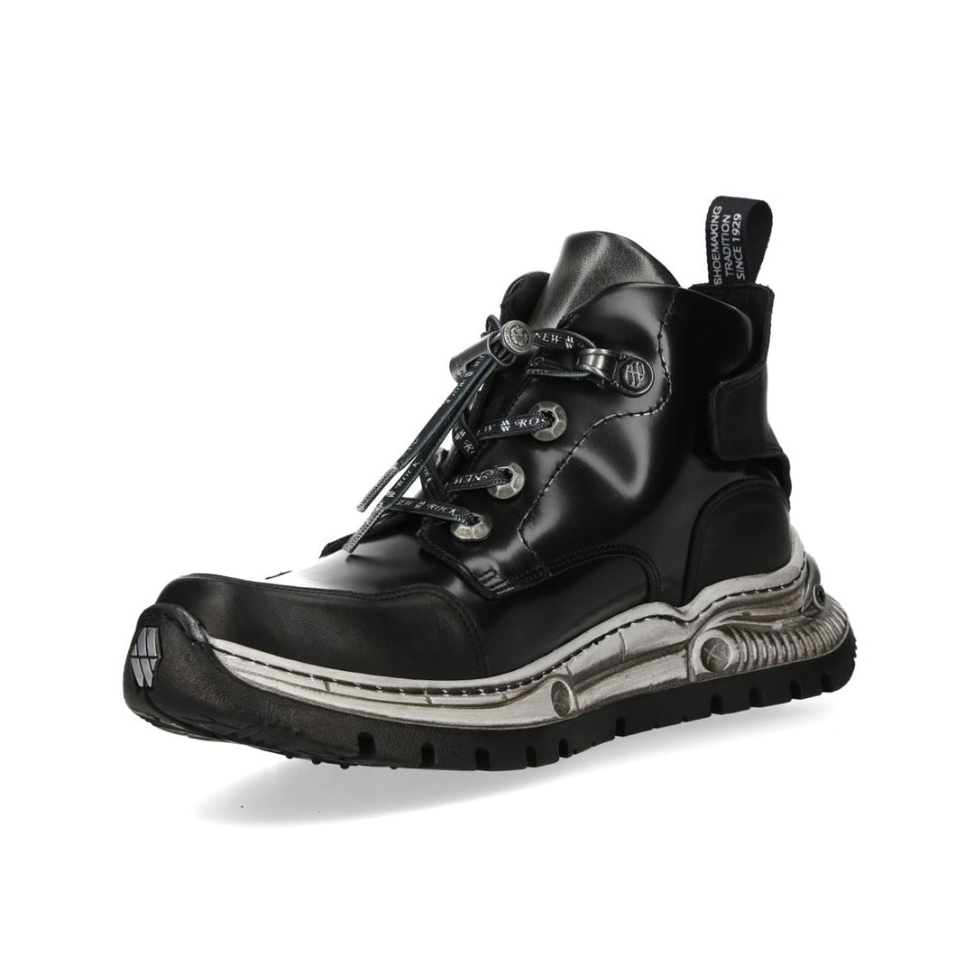 New Rock M-POWER008-C9 Black Glossy Leather Sneaker Boots