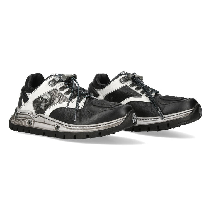 New Rock M-POWER015-C2 Black White Skull Print Leather Hybrid Sneakers