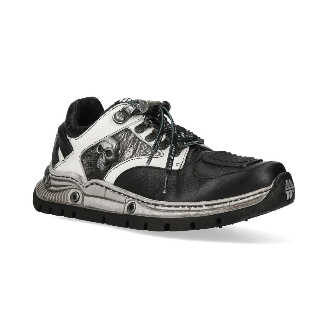 New Rock M-POWER015-C2 Black White Skull Print Leather Hybrid Sneakers