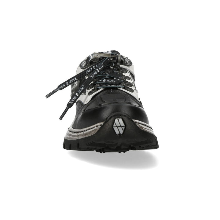 New Rock M-POWER015-C2 Black White Skull Print Leather Hybrid Sneakers