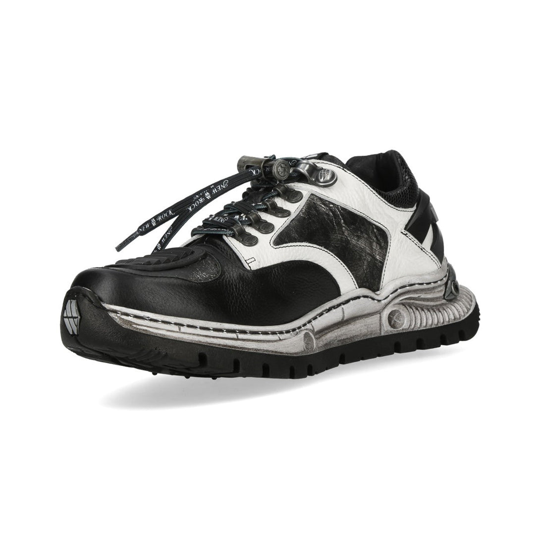 New Rock M-POWER015-C2 Black White Skull Print Leather Hybrid Sneakers