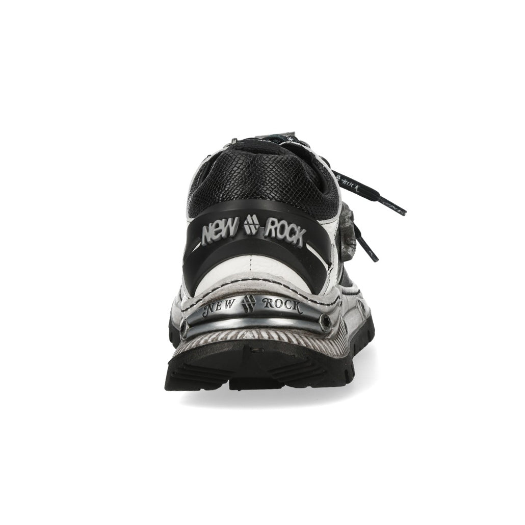 New Rock M-POWER015-C2 Black White Skull Print Leather Hybrid Sneakers