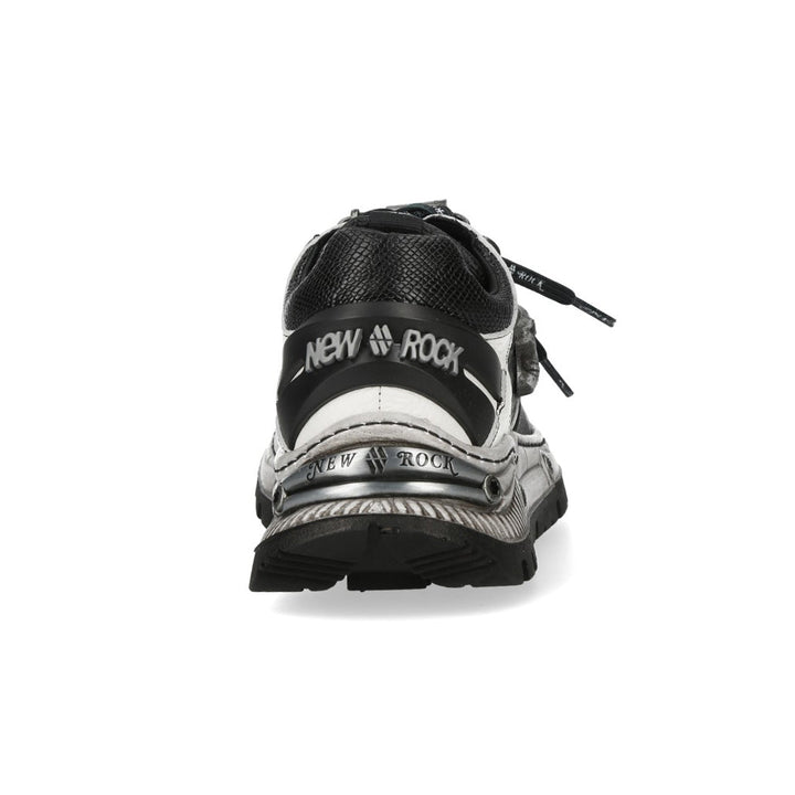 New Rock M-POWER015-C2 Black White Skull Print Leather Hybrid Sneakers