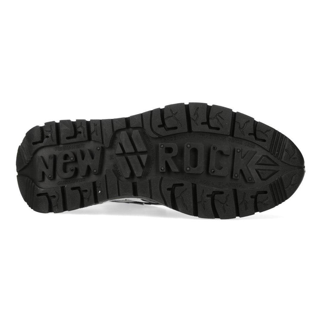 New Rock M-POWER015-C2 Black White Skull Print Leather Hybrid Sneakers
