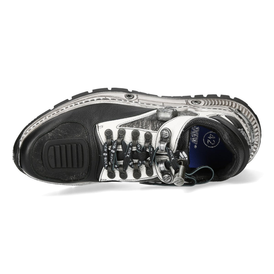 New Rock M-POWER015-C2 Black White Skull Print Leather Hybrid Sneakers