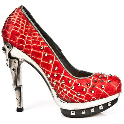 New Rock - Punk Platform Boot M-PUNK034-C4 Red With Studded Detail