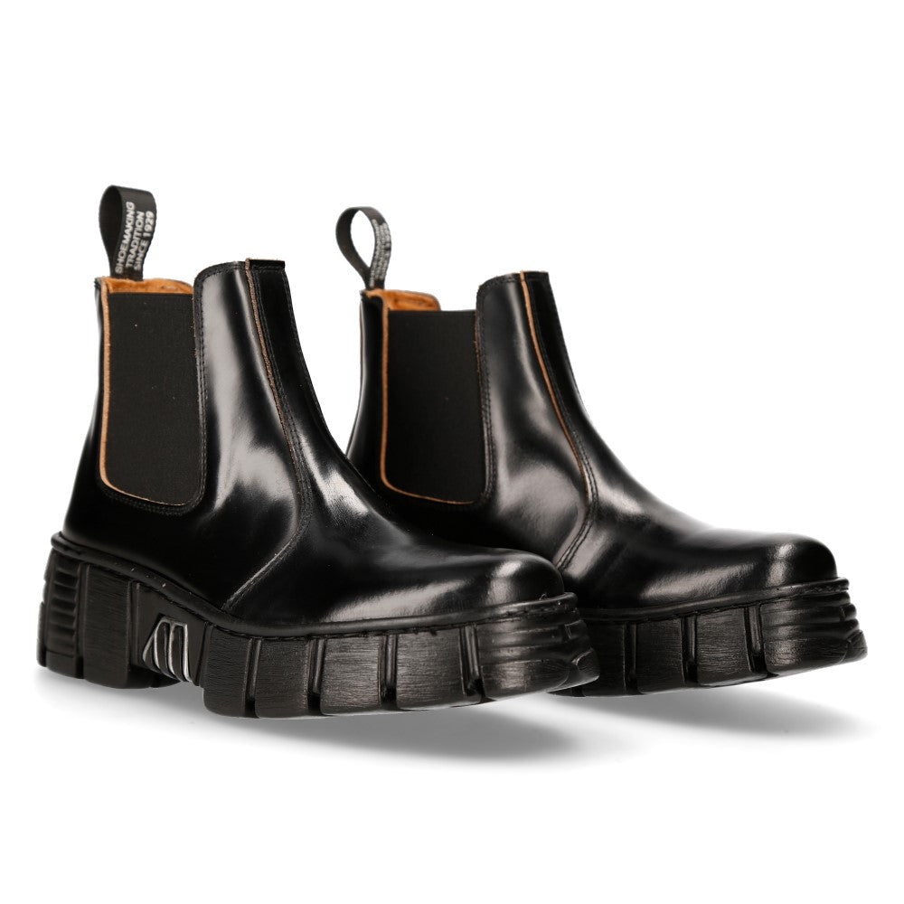 New Rock M-WALL007-C4 Black Polished Leather Platform Chelsea Boots
