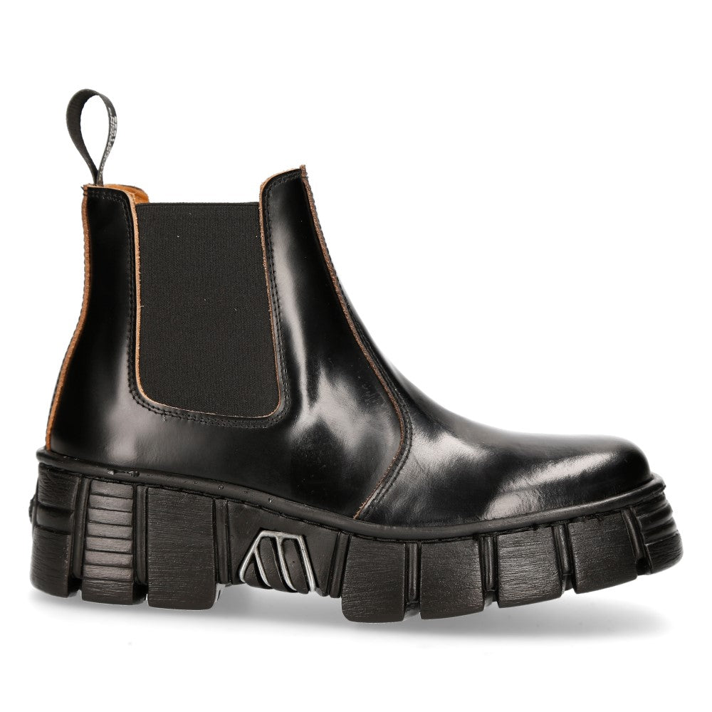 New Rock M-WALL007-C4 Black Polished Leather Platform Chelsea Boots