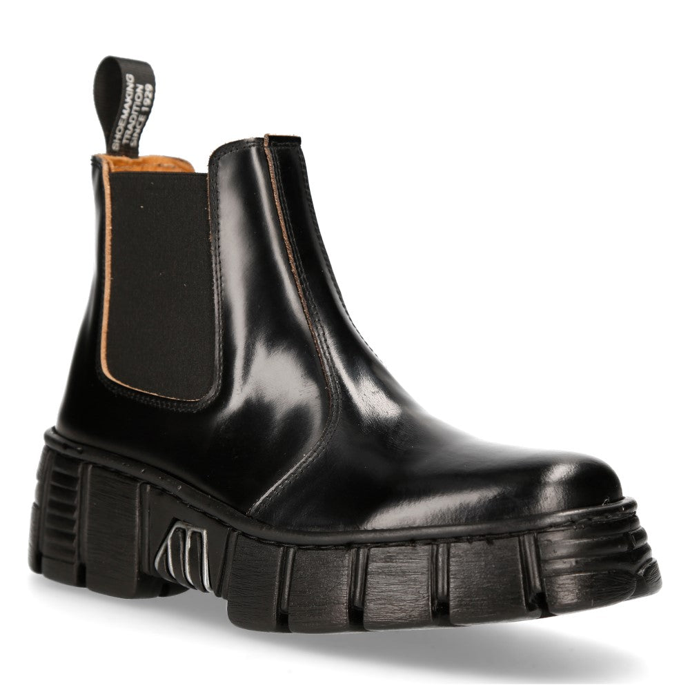 New Rock M-WALL007-C4 Black Polished Leather Platform Chelsea Boots