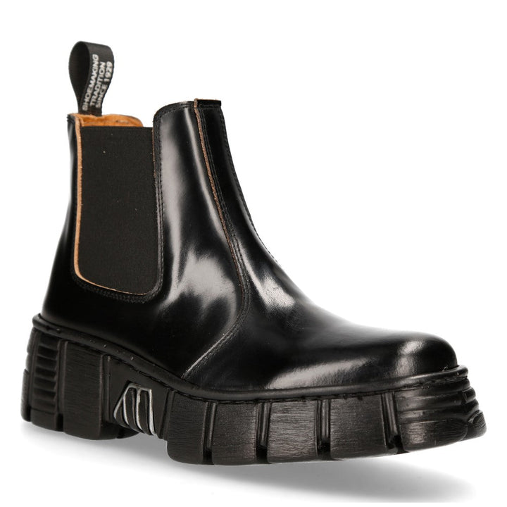 New Rock M-WALL007-C4 Black Polished Leather Platform Chelsea Boots