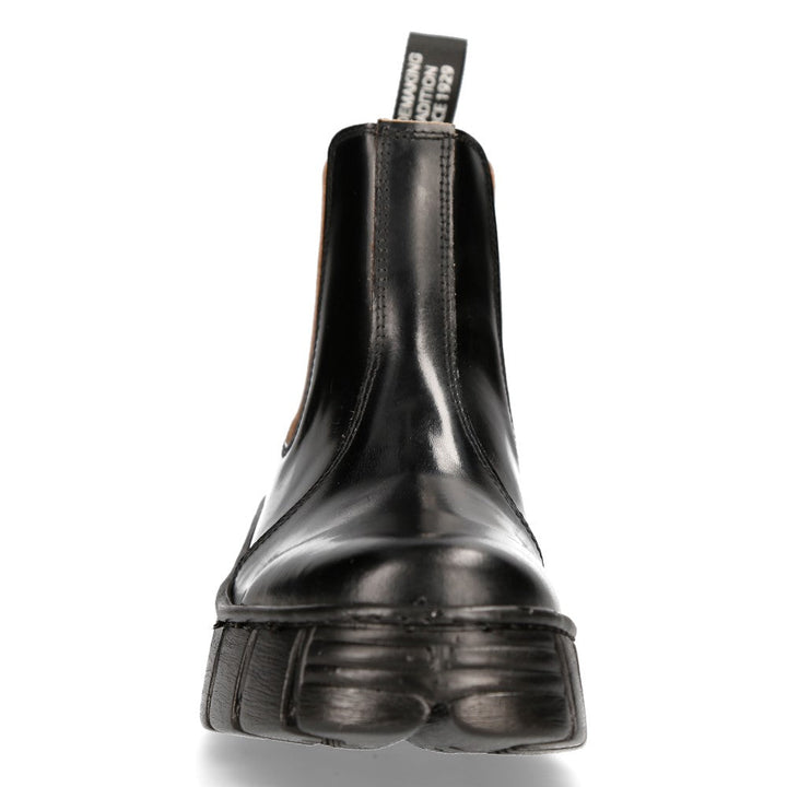 New Rock M-WALL007-C4 Black Polished Leather Platform Chelsea Boots