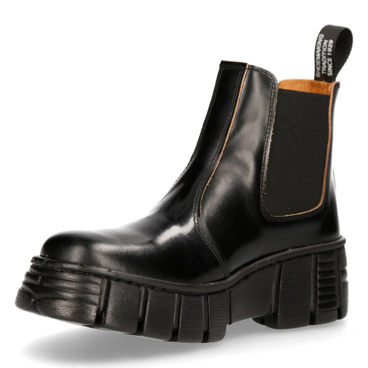 New Rock M-WALL007-C4 Black Polished Leather Platform Chelsea Boots