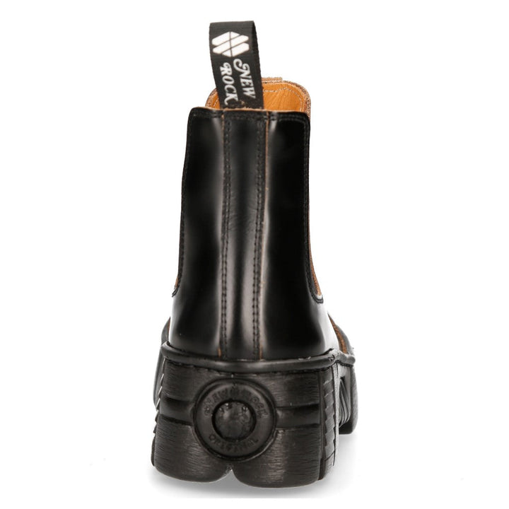 New Rock M-WALL007-C4 Black Polished Leather Platform Chelsea Boots