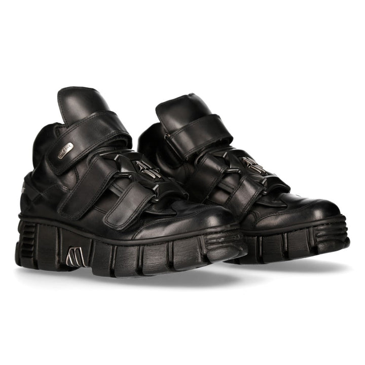 New Rock M-WALL009-C1 Black Velcro Strap Platform Sneaker Boots