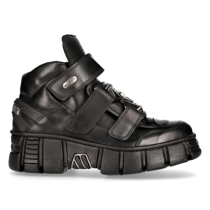 New Rock M-WALL009-C1 Black Velcro Strap Platform Sneaker Boots