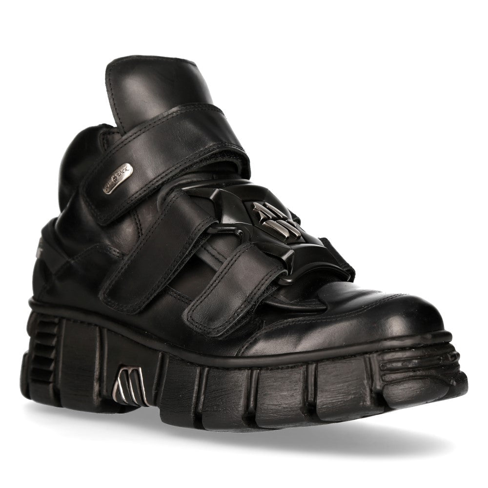 New Rock M-WALL009-C1 Black Velcro Strap Platform Sneaker Boots