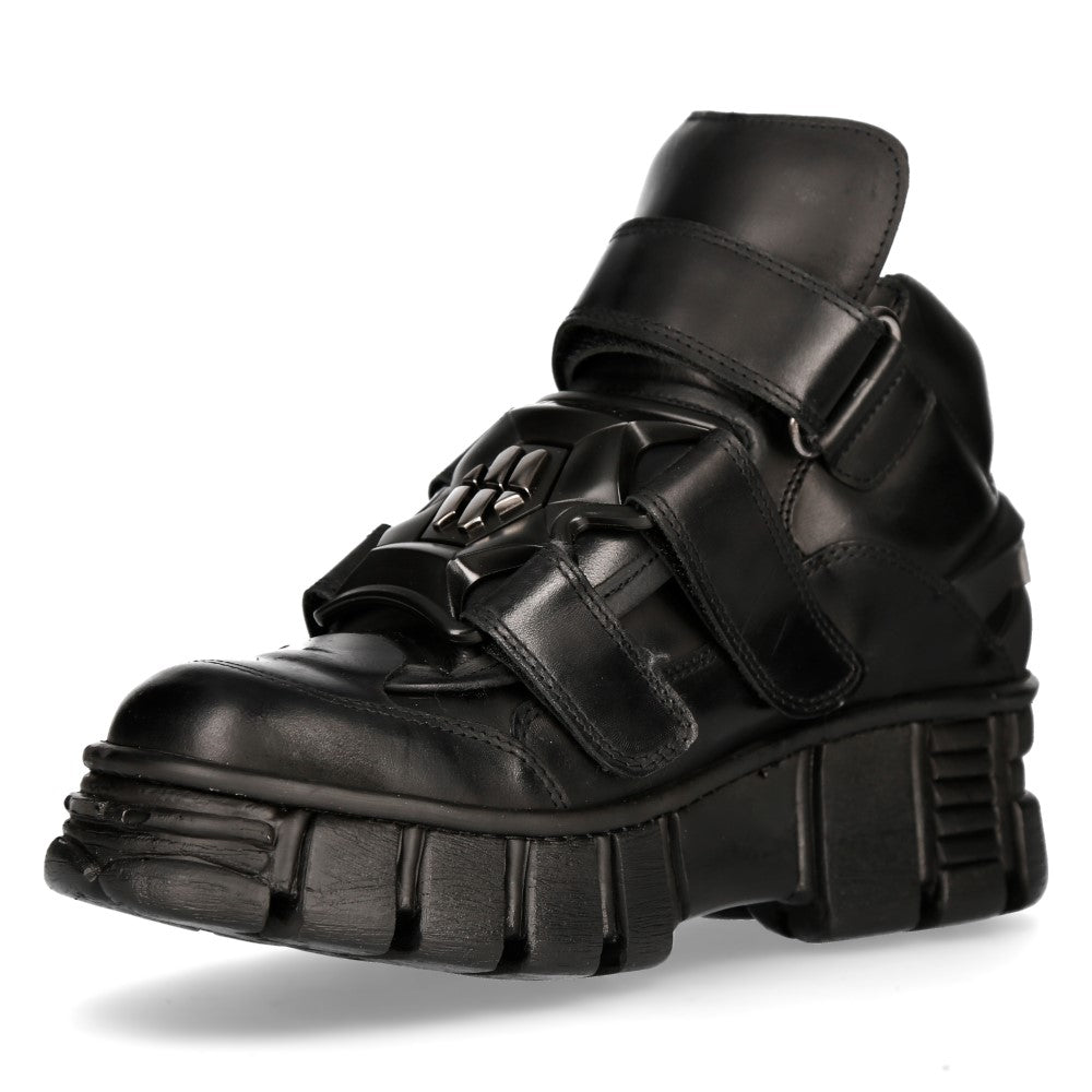 New Rock M-WALL009-C1 Black Velcro Strap Platform Sneaker Boots