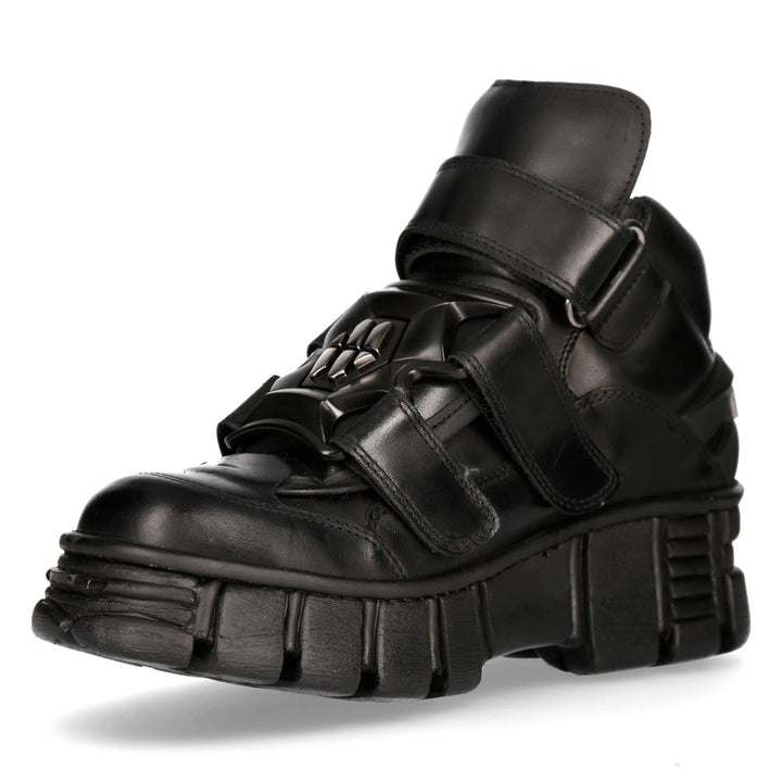 New Rock M-WALL009-C1 Black Velcro Strap Platform Sneaker Boots
