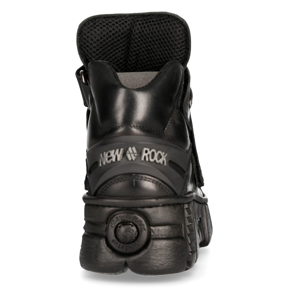 New Rock M-WALL009-C1 Black Velcro Strap Platform Sneaker Boots