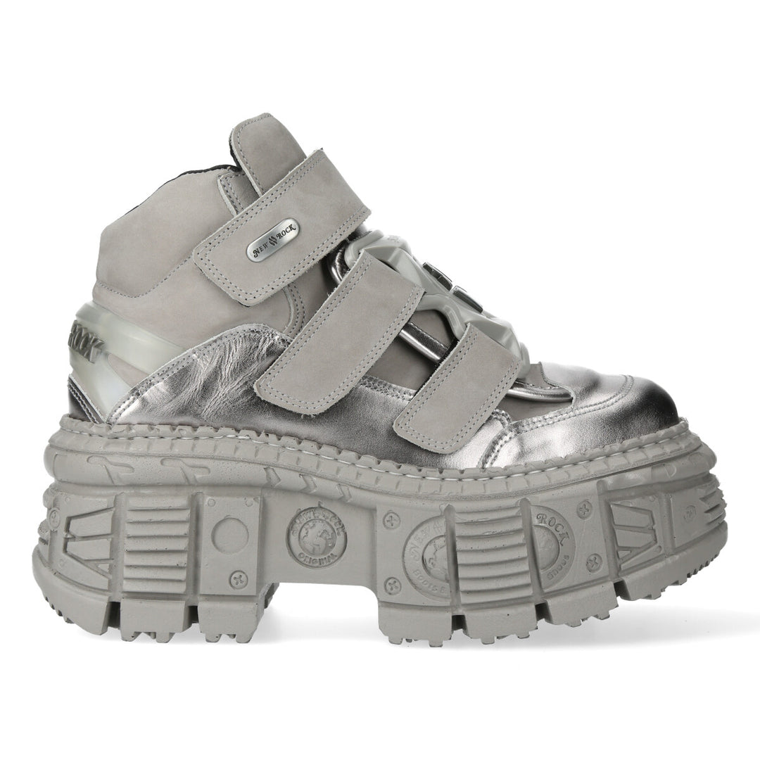 New Rock - Metallic Silver Leather Cage-Strap Sneaker-Boot M-WALL009-S ...