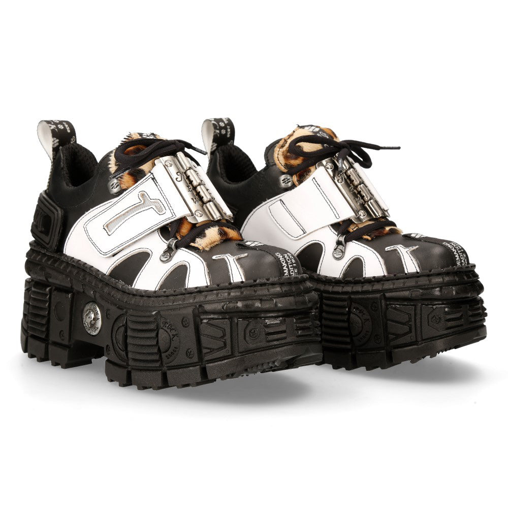 New Rocks Weared New Rock - Leopard Trim Buckle Sneaker M-WALL051-C1 – New Rock Australia