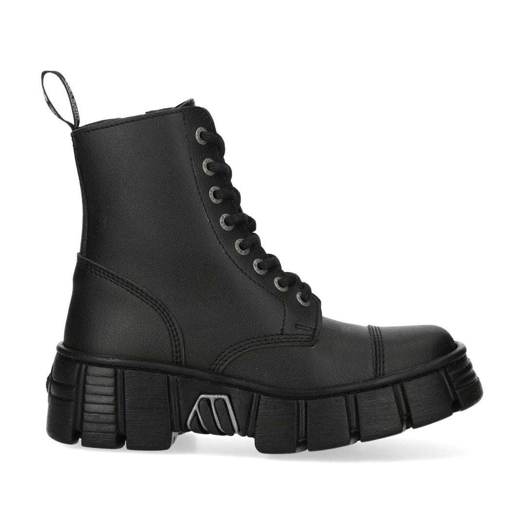 New Rock M-WALL083C-V8 Black Vegan Leather Military Platform Ankle Boots