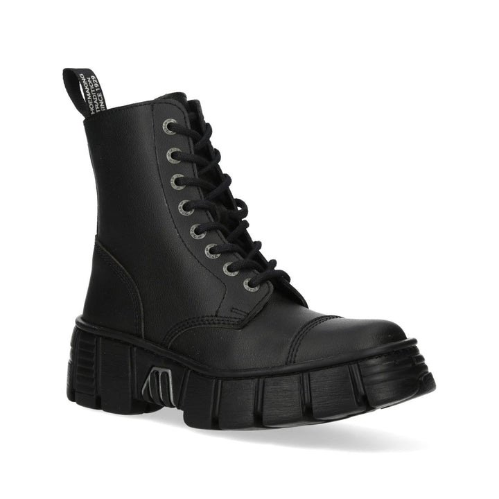 New Rock M-WALL083C-V8 Black Vegan Leather Military Platform Ankle Boots