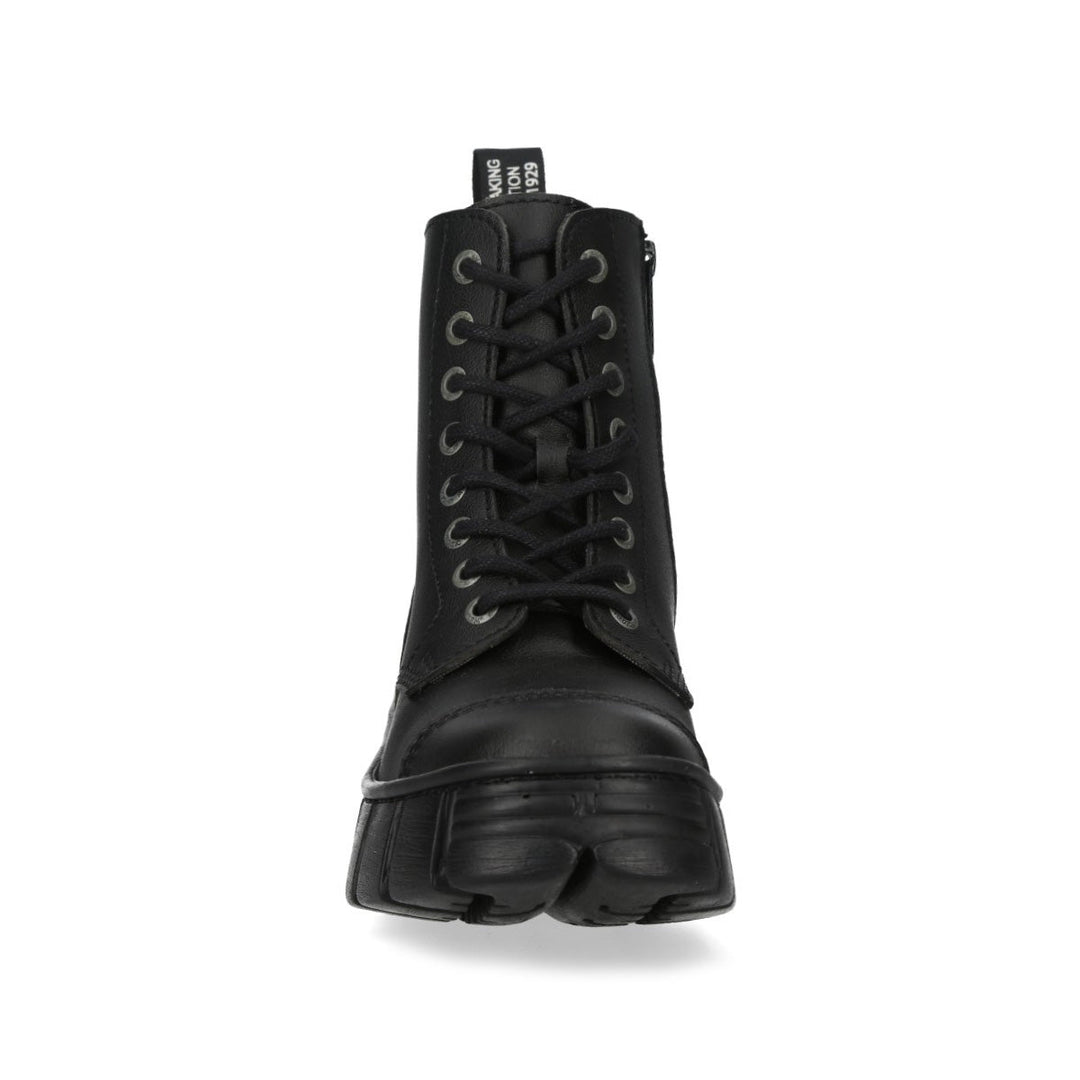 New Rock M-WALL083C-V8 Black Vegan Leather Military Platform Ankle Boots