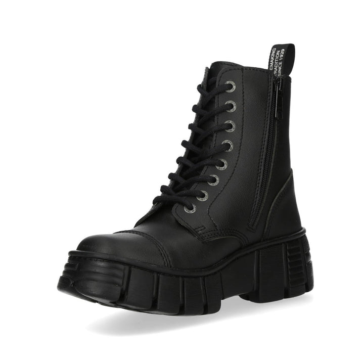 New Rock M-WALL083C-V8 Black Vegan Leather Military Platform Ankle Boots