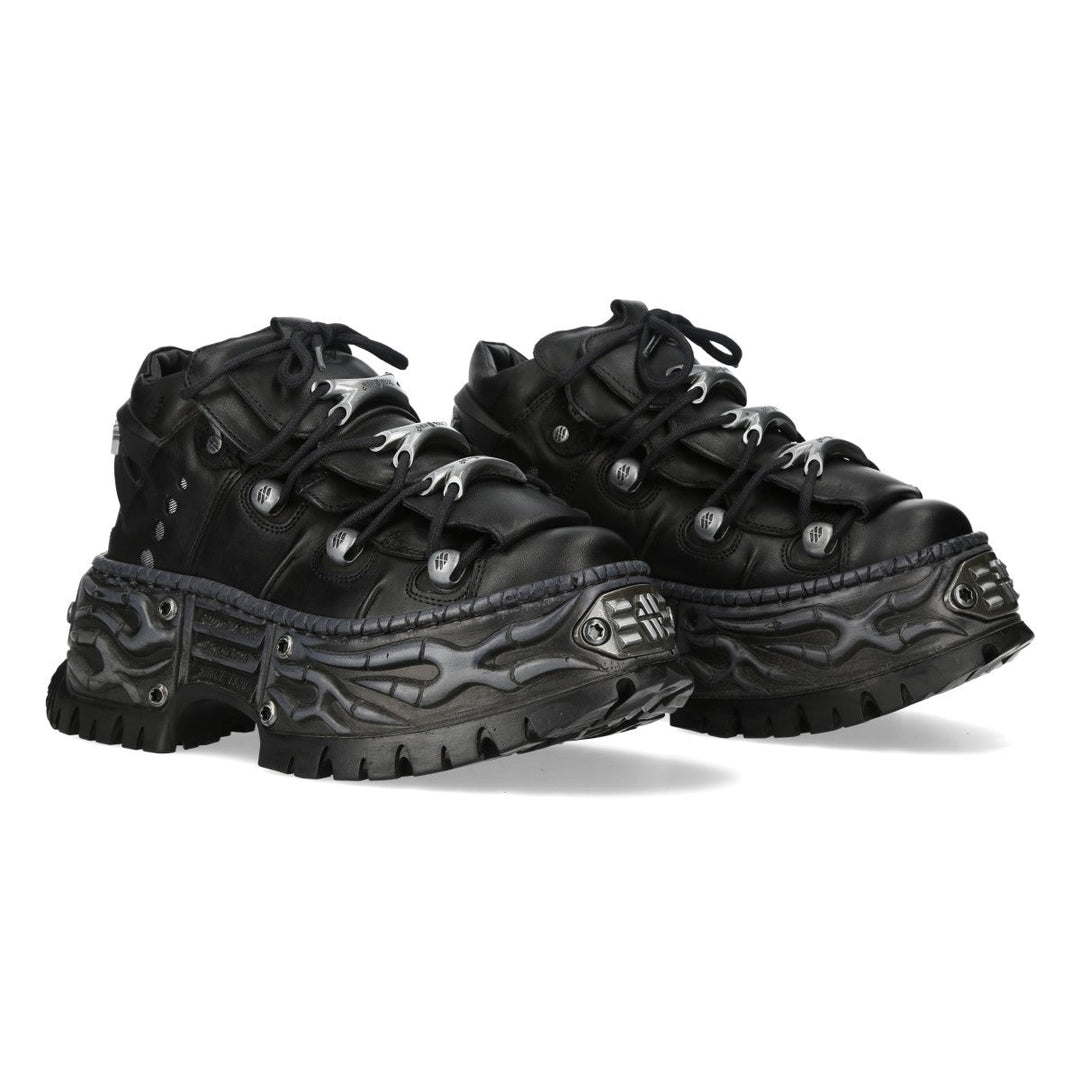 New Rock M-WALL106-C187 Black Leather Flame Platform Sneakers