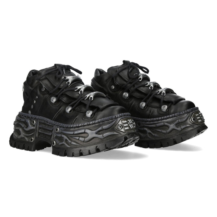 New Rock M-WALL106-C187 Black Leather Flame Platform Sneakers