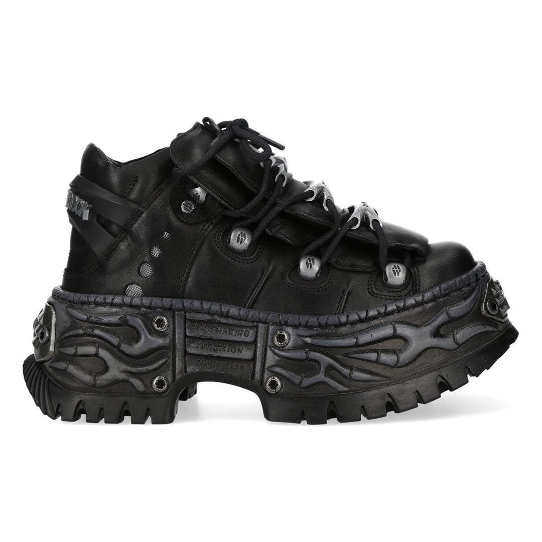 New Rock M-WALL106-C187 Black Leather Flame Platform Sneakers