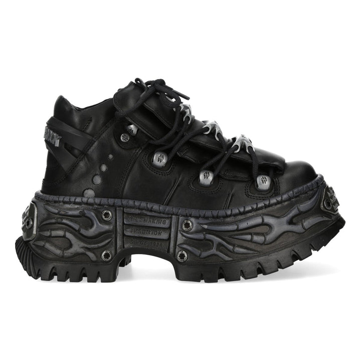 New Rock M-WALL106-C187 Black Leather Flame Platform Sneakers