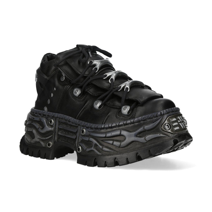 New Rock M-WALL106-C187 Black Leather Flame Platform Sneakers